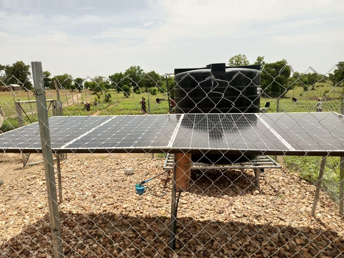 The solar panels and system that pump water for the gardens