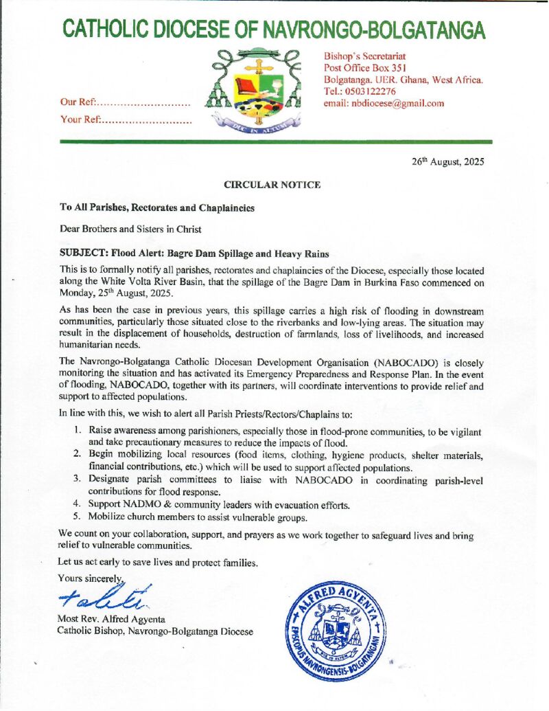 Circular Notice of Bagre Dam Spillage